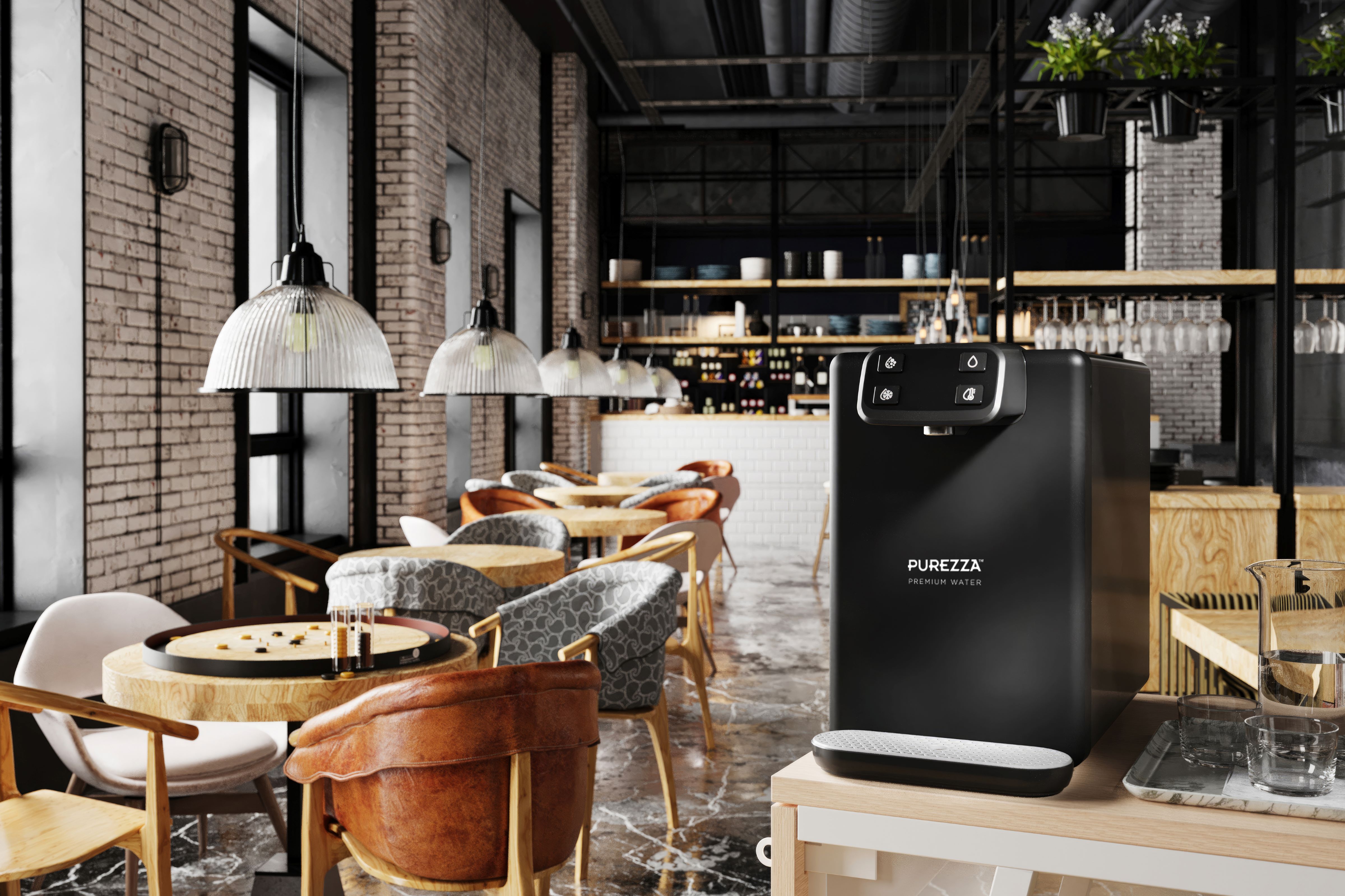 Purezza premium water in restaurant